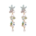 Orecchini pendenti a forma di stella marina con cristalli colorati e perle bianche - Azzurro