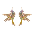 Colorful rhinestone hummingbird stud earrings in vintage gold alloy for women - Colorful