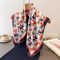 British style silk scarf with horse print and contrast border on wooden hanger - Black Border Style (FG338-4)