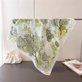 Silk-feel forest deer print square scarf for women with elegant green leaf patterns - Green Forest with Deer (FG345-1)