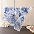 Detail of deer forest print silk square scarf showing soft texture and premium drape - Blue White Natural Landscape (FG345-3)