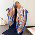 European vintage royal print silk scarf with chain and crown motifs in blue and orange - Royal Blue Edge (FG293-4)