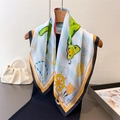 Elegante foulard di seta quadrato con stampa nautica e ancore su strisce bianche e blu - Verde (FG304-4)