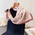 Detail of floral silk scarf styled on a black knit top with elegant pearl handbag - 66-70CM / Wine Red Edge