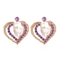 Orecchini a cuore con perle barocche, cristalli viola e finitura in metallo dorato - Strass Viola