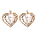 Orecchini a cuore dorati alla moda con perla barocca e strass di cristallo lucidi - Strass Bianchi