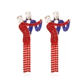 Pendientes de lujo con figuras abstractas, cristales de colores y borlas largas rojas - Diamantes de Imitación Rojos y Azules