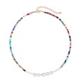 Colorful Bohemian beaded necklace with gradient faux pearls and gold adjustable chain - Multicolor