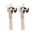 Elegant gold dancing couple tassel earrings with sparkling rhinestones and long fringe - Black and White Stone