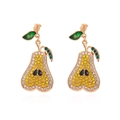 Boucles d'oreilles poire exagérées avec strass jaunes et détails de feuilles émaillées - Multicolore (Forme de Poire)
