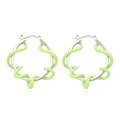 Exaggerated silver hoops with light green enamel wave wrap and modern geometric design - Light Green