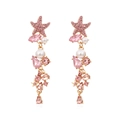 Orecchini a goccia stella marina con cristalli rosa e perle su lega dorata - Rosa