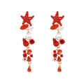 Orecchini pendenti a stella marina dorati con strass rossi e perle bianche da donna eleganti - Rosso