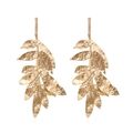 Bohemian gold leaf fringe earrings with hammered metal texture on white background - Gold