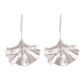 Pendientes de hoja de ginkgo plateada con textura de venas naturales detalladas - Plateado