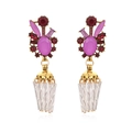Pendientes bohemios con borlas, pedrería morada y acabados en oro de estilo vintage - Borla de Plata
