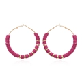 Bohemian large gold hoop earrings with fuchsia polymer clay discs and metal spacers - Purple
