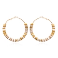 Bohemian large hoop earrings with colorful clay beads and gold metal spacers - Brown White Mixed