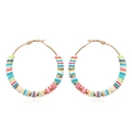 Bohemian large hoop earrings with colorful heishi clay beads and gold metal accents - Multicolor Rainbow