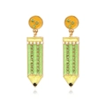 Boucles d'oreilles crayon créatives avec cristaux verts et perles dorées fines - Vert Fluorescent