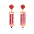 Boucles d'oreilles créatives en forme de crayon avec émail rose et strass brillants - Rose
