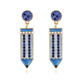 Minimalistische blaue Emaille Bleistift Ohrringe mit Strass und Perlen auf Gold - Blau