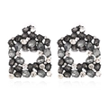 Vintage style geometric square earrings with grey crystals and rhinestone hollow design - Black and White