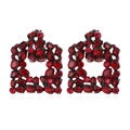 Statement hollow square earrings with red crystals and black metal finish for women - Red