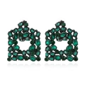 Vintage geometric square drop earrings with green rhinestones in silver-toned alloy - Green