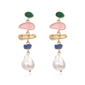 Colorful enamel geometric drop earrings with baroque pearl charms and gold alloy frames - Mixed Colors