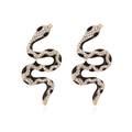 Vintage gold snake earrings with black enamel and crystal inlay in a bold animal design - Gold