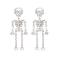 Gothic silver skeleton earrings with white pearls for women in punk style fashion - Silver
