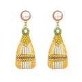 Vintage wine bottle earrings with colorful rhinestones, enamel stripes and white pearls - Yellow Mixed