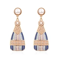 Boucles d'oreilles bouteille de vin vintage avec émail coloré et perles élégantes - Bleu Dégradé