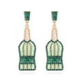 Pendientes vintage con forma de botella de vino en esmalte verde y cristales - Verde