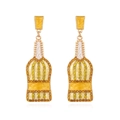 Pendientes largos vintage de botella dorada con diamantes amarillos y acabado en esmalte - Amarillo