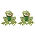 Fashionable green crystal frog earrings with gold alloy and sparkling rhinestones - Green Cartoon Frog