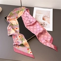 Écharpe élégante en soie double face avec pivoines violettes et motifs géométriques - 147x14cm / Motif Floral Violet (LE-272)