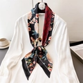 Élégante écharpe en soie à motif floral et géométrique avec une chemise en soie - Floral Noir et Géométrique Rouge Foncé (LE-297)