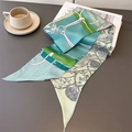 Detail of silk skinny scarf featuring vintage equestrian chain patterns in mint green - Lake Green with Beige (LE-299)