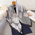 Elegant houndstooth and rose silk scarf draped over a luxury pearl beaded handbag - Black Gray (FN277-2)