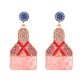 Exaggerated geometric wine bottle drop earrings with colorful enamel and sparkling rhinestones - Pink Marble Pop Art Style (eh210901-2104) / Pink