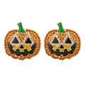 Orecchini a zucca di Halloween con strass arancioni e smalto su base in metallo dorato - Multicolore