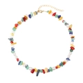 Bohemian multi-color natural stone and pearl necklace with adjustable gold chain - Multicolor