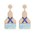 Retro wine bottle earrings with gold alloy, crystals, pearls and blue marble enamel finish - Blue Marble Pearl Decoration (eh210901-2104) / Blue
