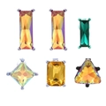 Geometric crystal stud earrings set with colorful glass stones in rectangular and diamond shapes - Geometric Stud Earrings Set / Multicolor