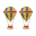 Elegant long drop hot air balloon earrings with colorful rhinestones in gold finish - Multicolor (Gold Base)