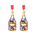 Orecchini vintage a forma di bottiglia con cristalli colorati e strass in lega dorata - Multicolore