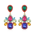 Bohemian multi-layer teardrop floral drop earrings with colorful crystals and gold plating - Multicolor