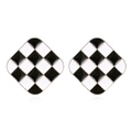 Geometric diamond-shaped checkerboard enamel stud earrings with silver-tone metal borders - Black & White Checkerboard